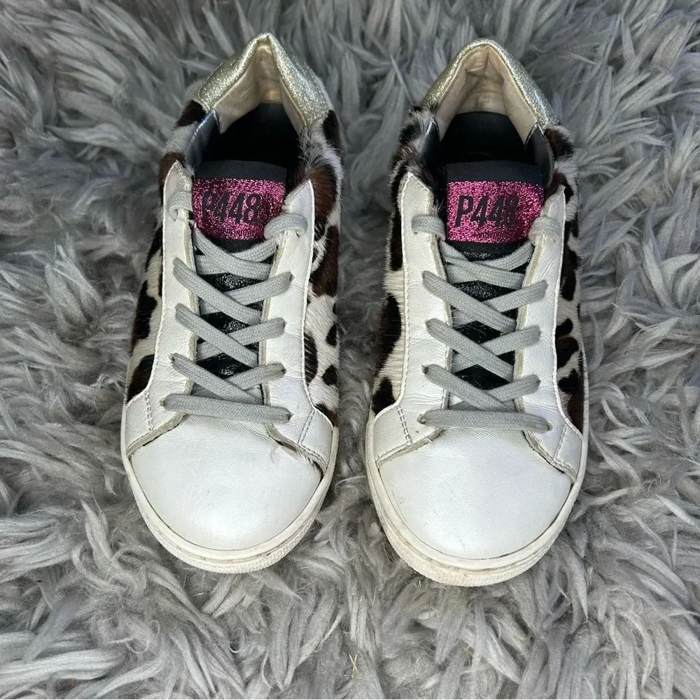 P448 cow hair leopard print lace up sneakers girl’s shoe size 2